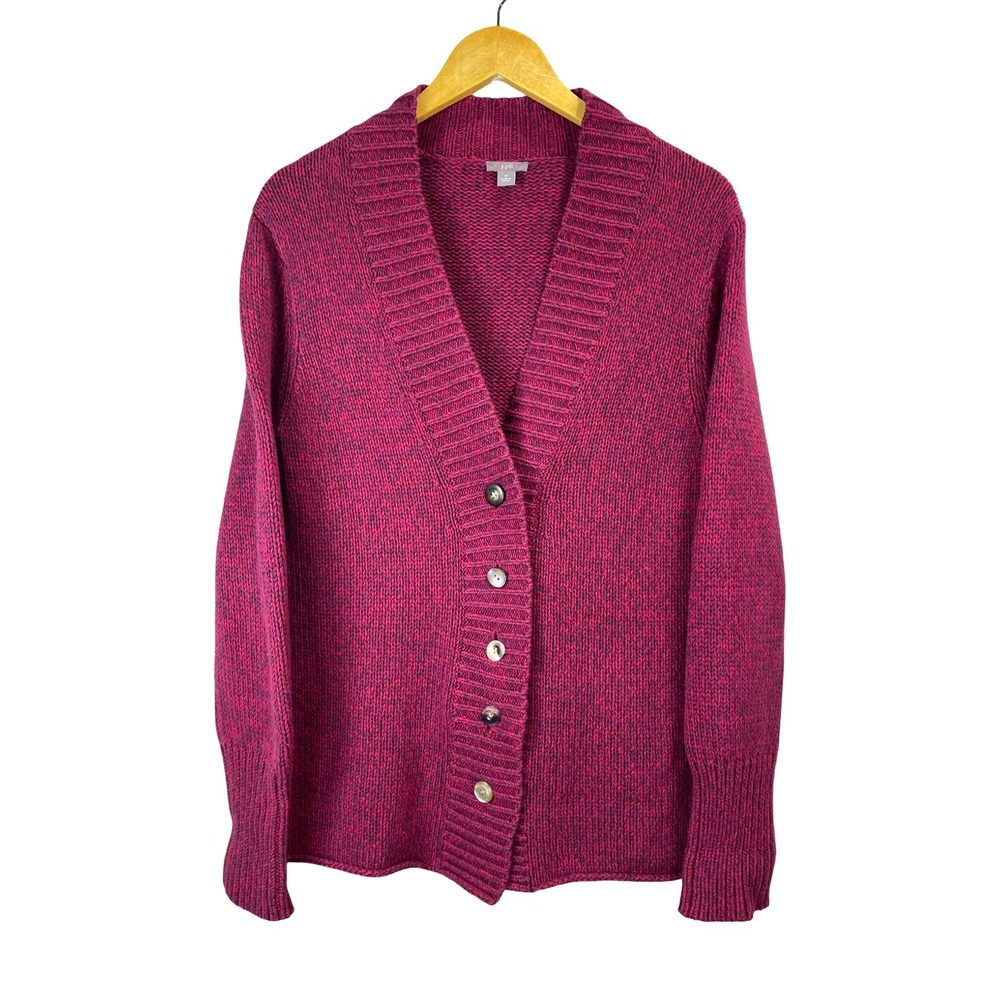 J. Jill Womens Medium Pink Purple Marled Knit Button Front Cardigan Sweater